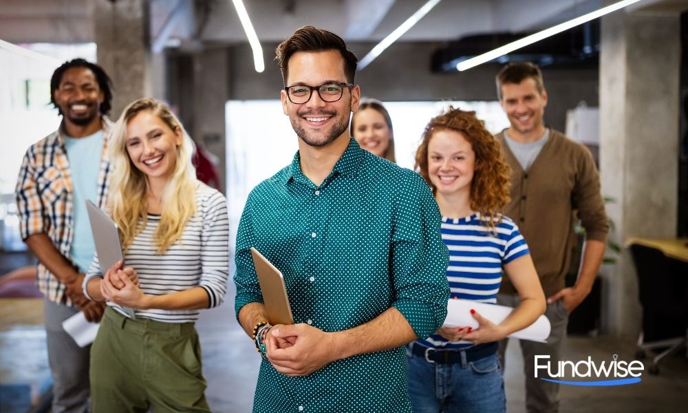 happy employees in modern office