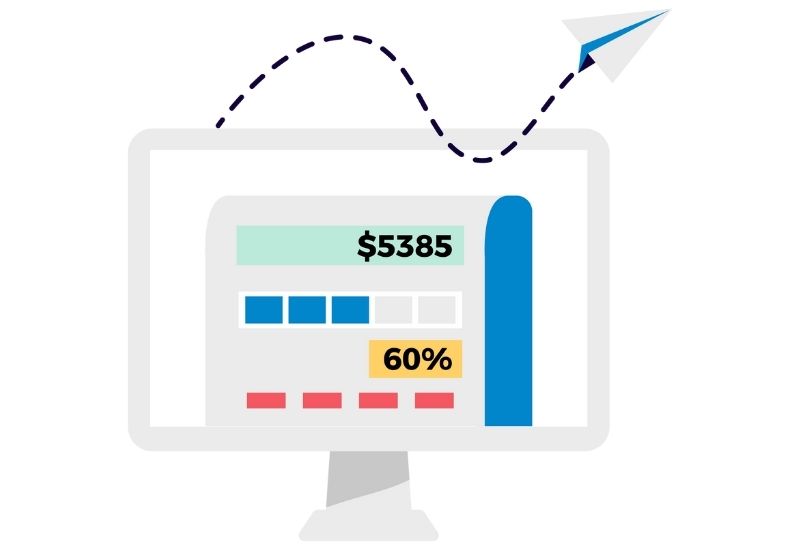 amount with percentage on computer screen; vector illustration