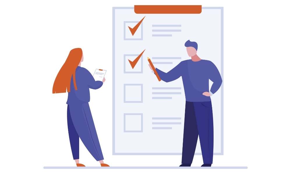 two business owners doing a checklist; vector illustration